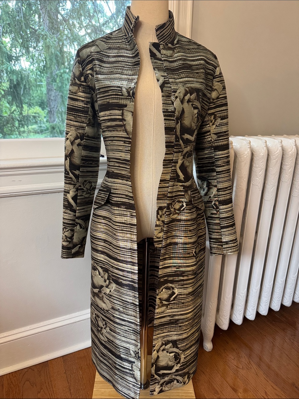 RARE 2001 Louis Vuitton metallic graffiti rose print Evening Coat
